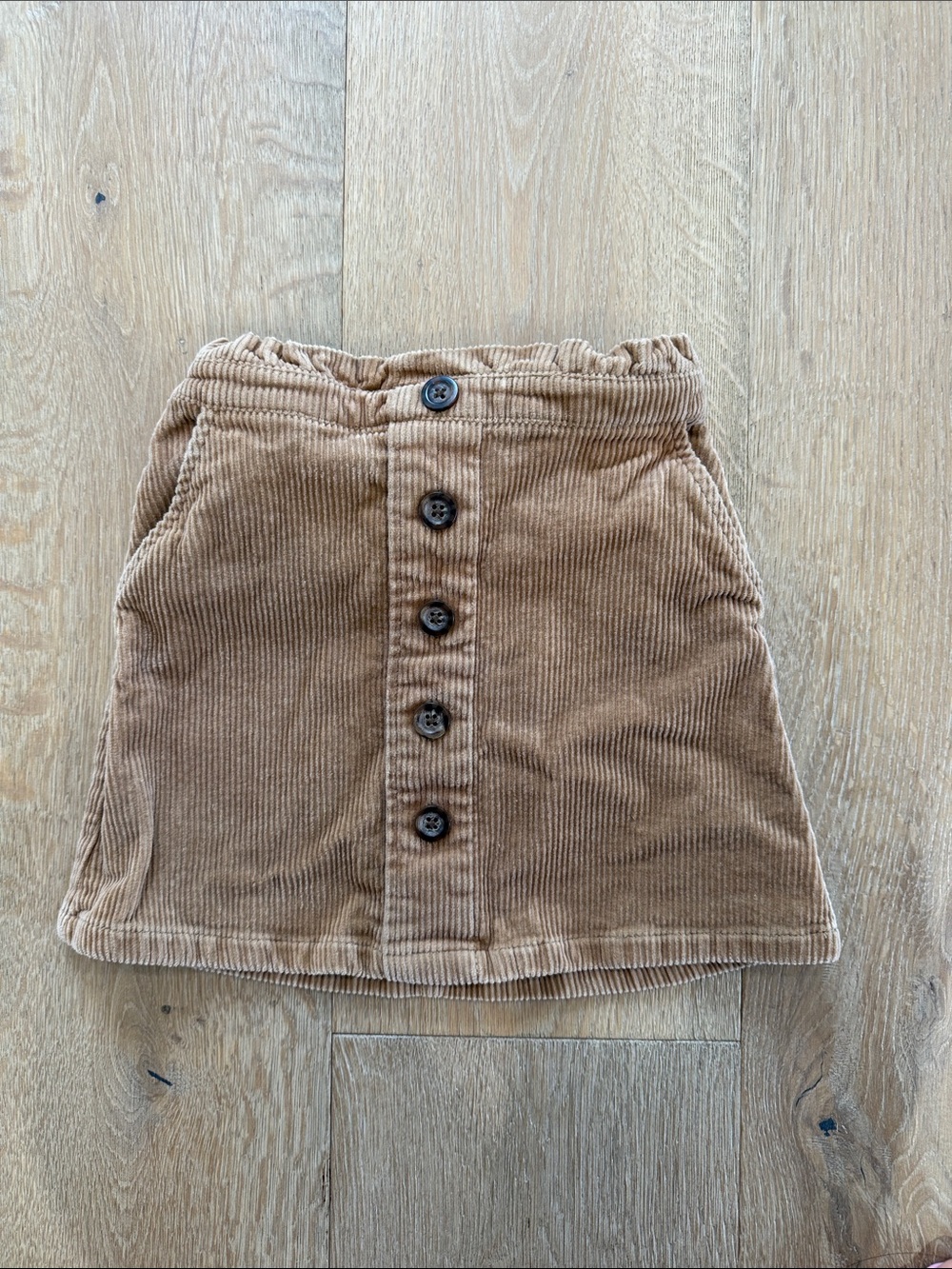 Button-Front Corduroy Mini Skirt in Camel Brown